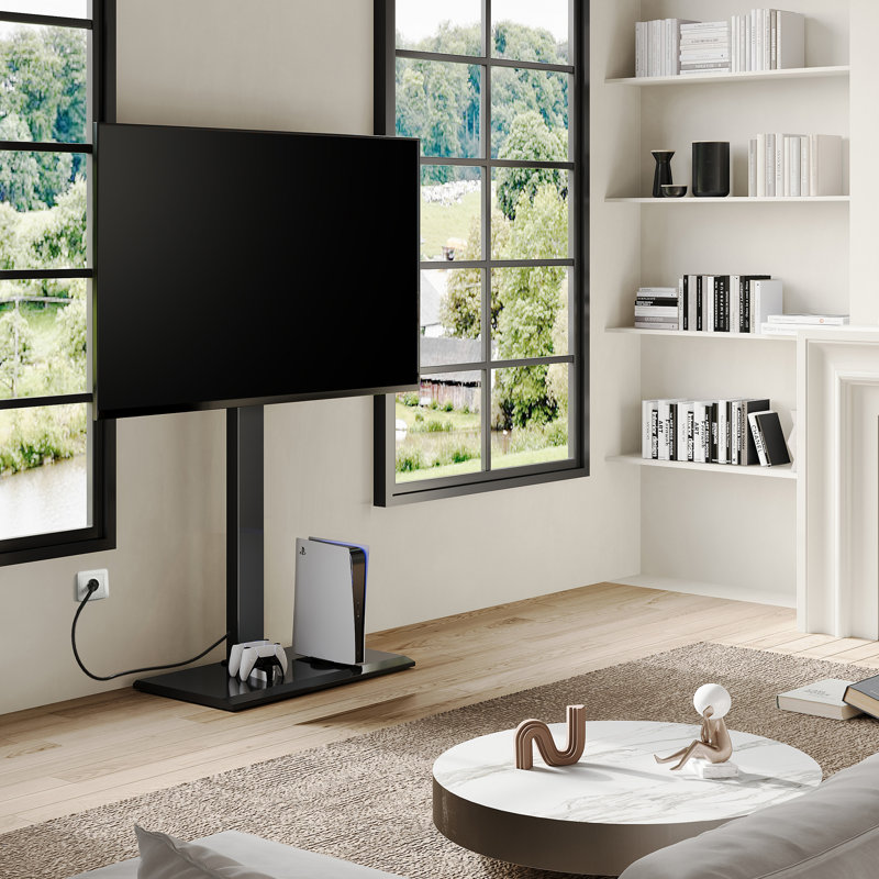 FITUEYES Modern Swivel Floor TV Stand With Power Outlet For TVs up to 85 Inch TV Mount with Height Adjustable with Iron Base Black Wayfair